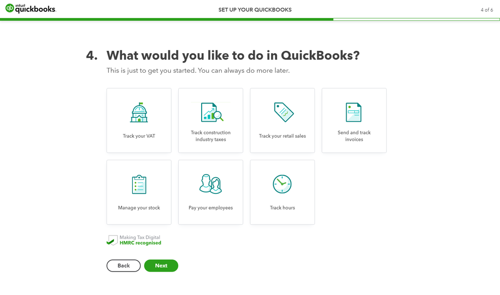 QuickBooks Online setup screen for owner operators